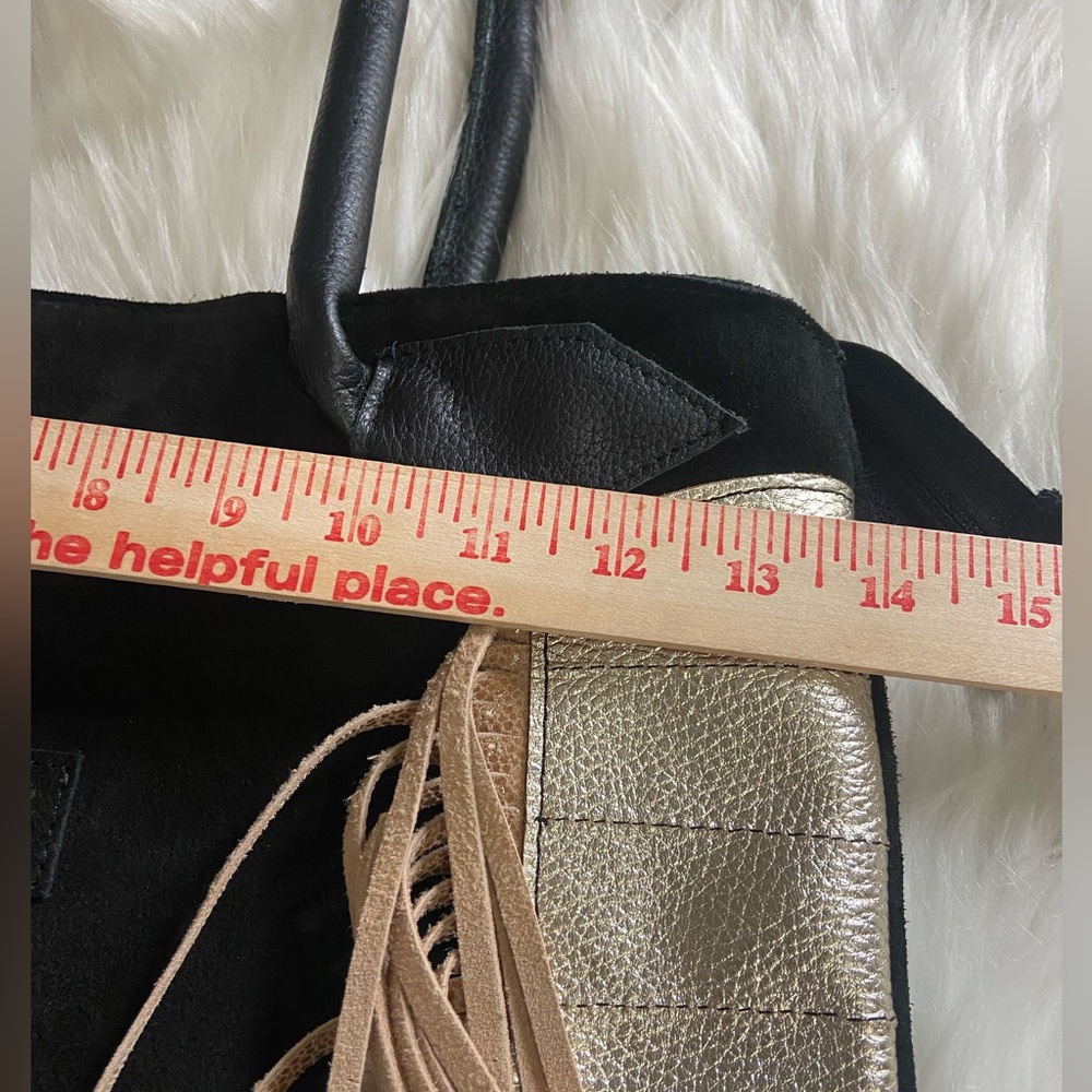 Suede Black and Gold Tote with Tan Fringe - Picture 7 of 9